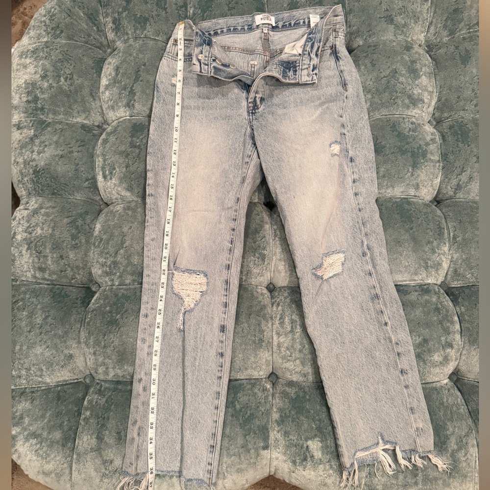 pistola Light Washed Blue Straight Leg Distressed Jeans